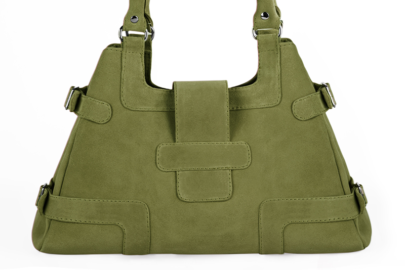 Pistachio green women's dress handbag, matching pumps and belts. Rear view - Florence KOOIJMAN